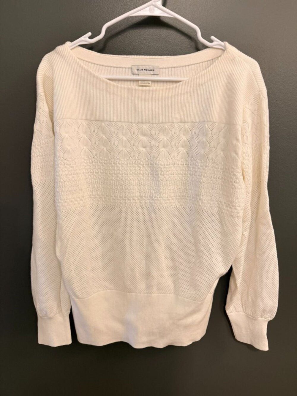 Club Monaco pointelle mesh knit boatneck sweater